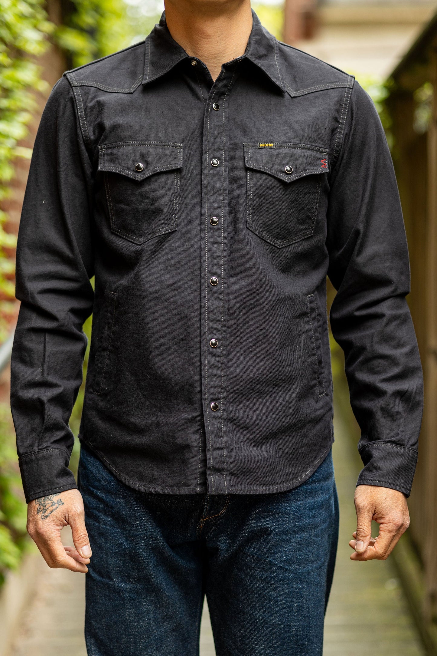 Iron Heart IHSH-381-BLK 9oz Military Serge CPO Shirt - Black
