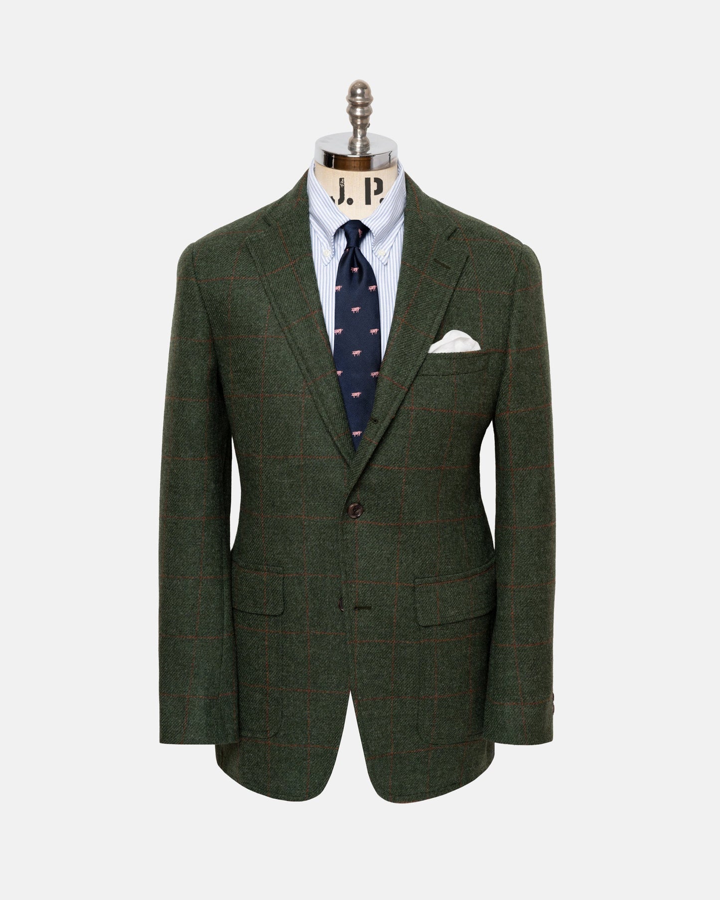 Made-in-USA Olive Windowpane Cheviot Tweed Sport Coat