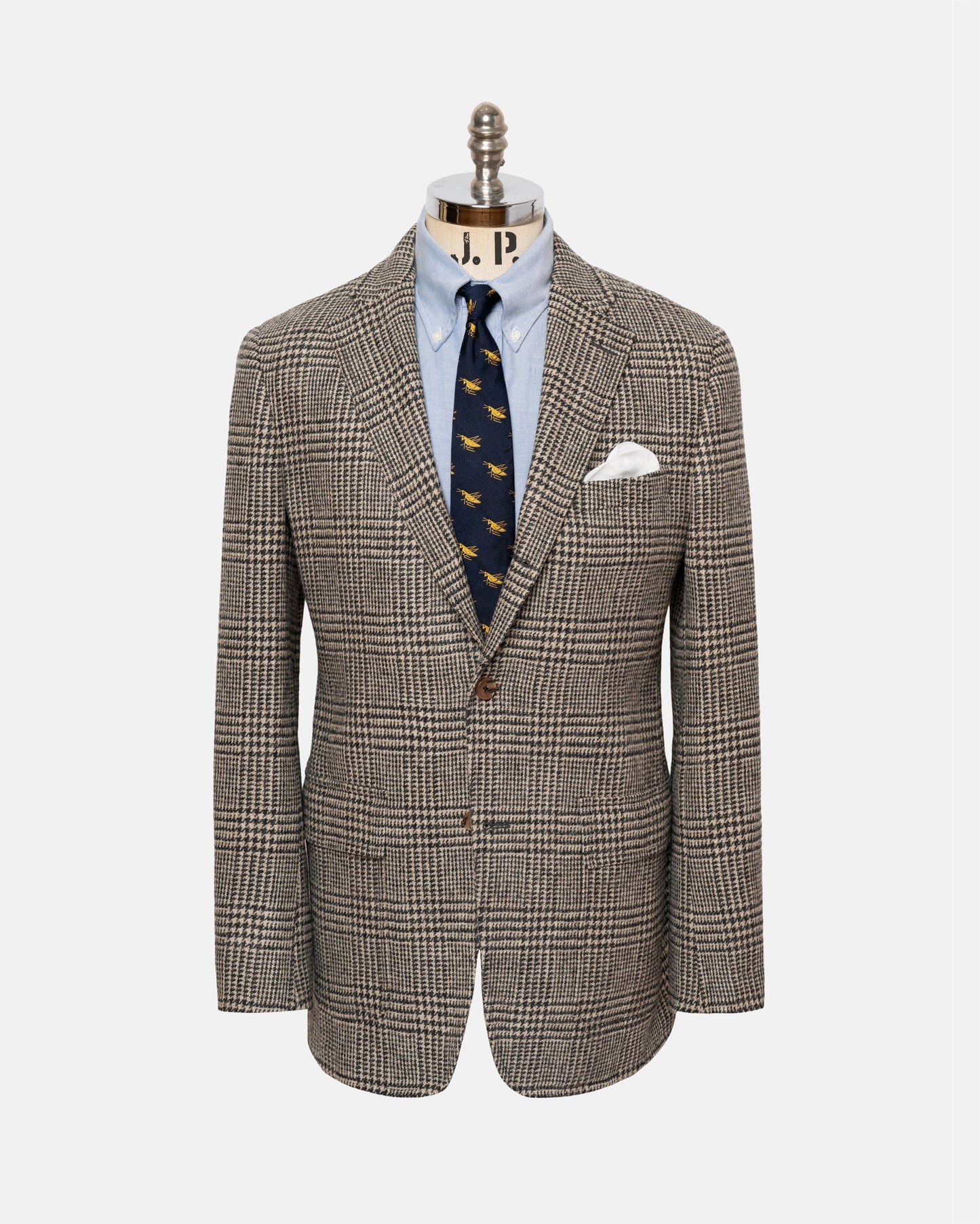 Made-in-USA Black & Cream Plaid Cheviot Tweed Sport Coat