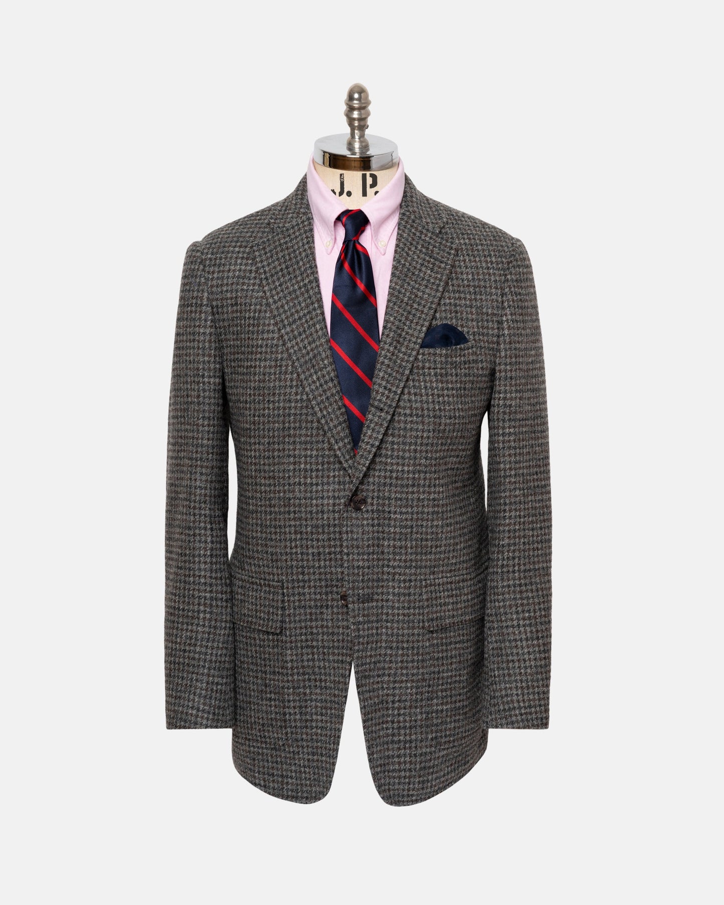 Made-in-USA Grey & Brown Houndstooth Cheviot Tweed Sport Coat