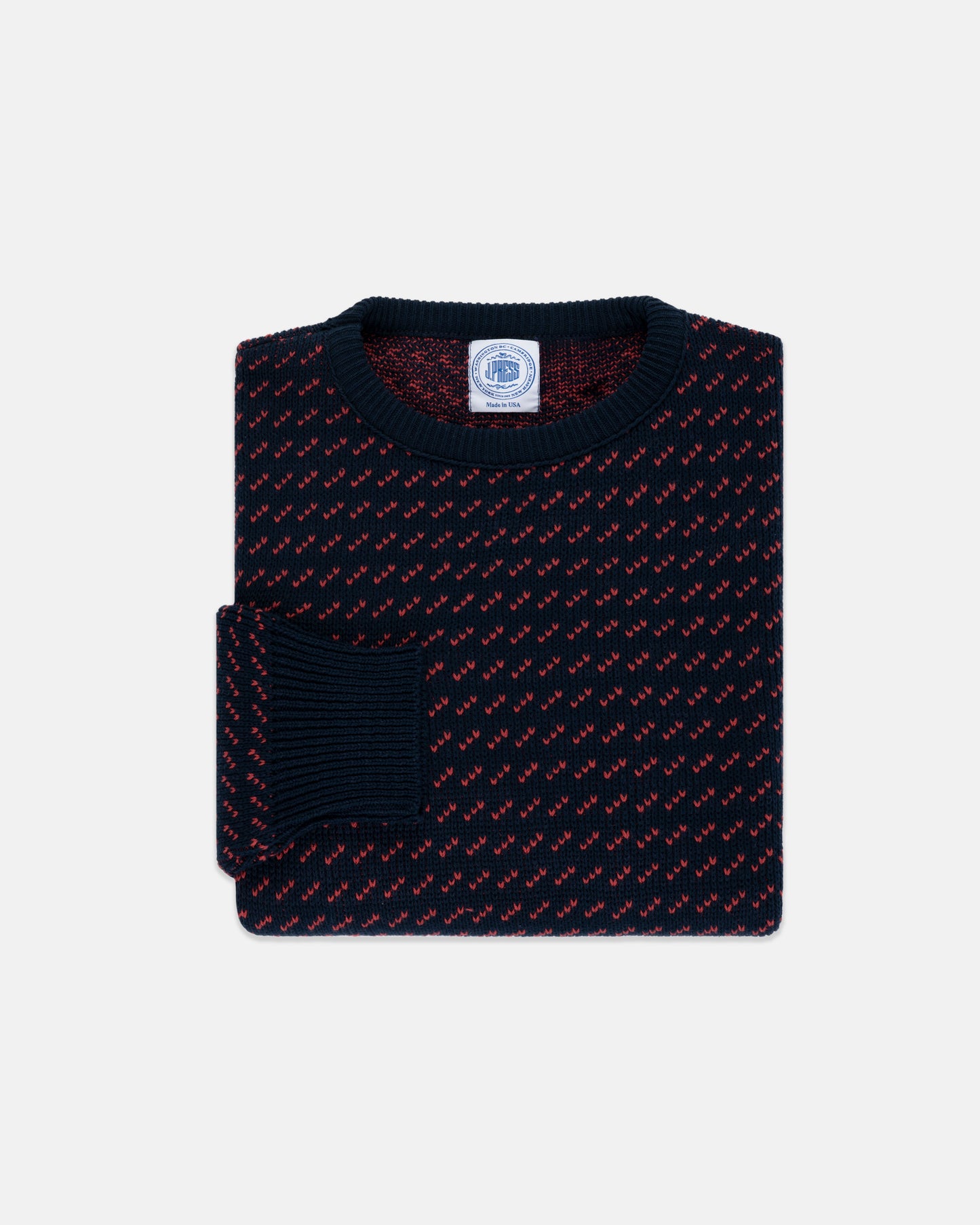 NAVY/RED CHEVRON COTTON CREWNECK SWEATER