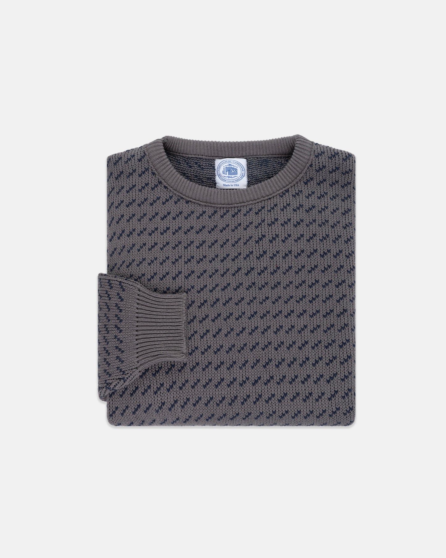 GREY/NAVY CHEVRON COTTON CREWNECK SWEATER