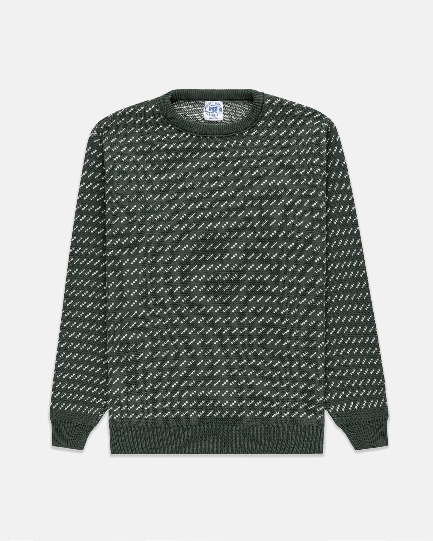 GREEN/WHITE CHEVRON COTTON CREWNECK SWEATER