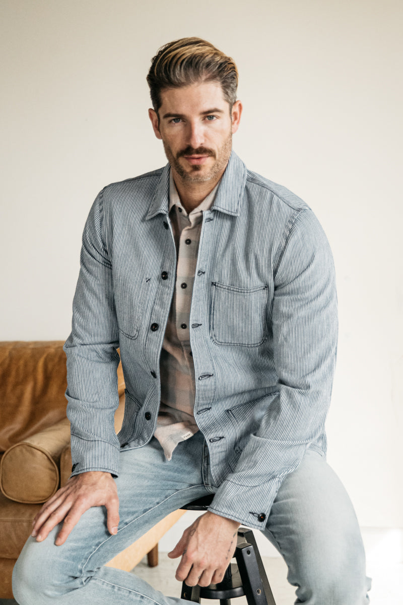 The Vise Chore Jacket - Stripe Indigo Herringbone