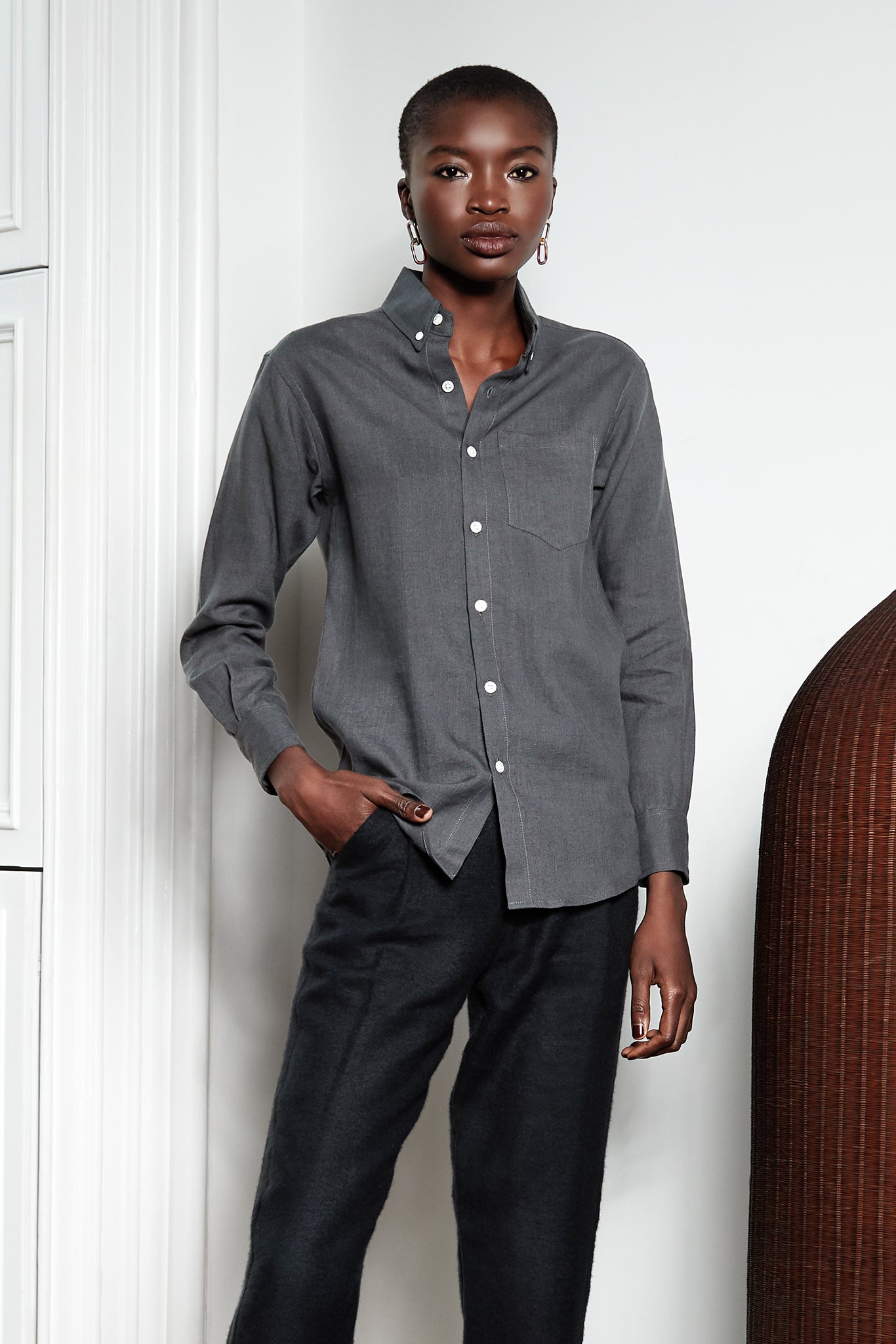 Long-Sleeved Shirt in Silver Grey