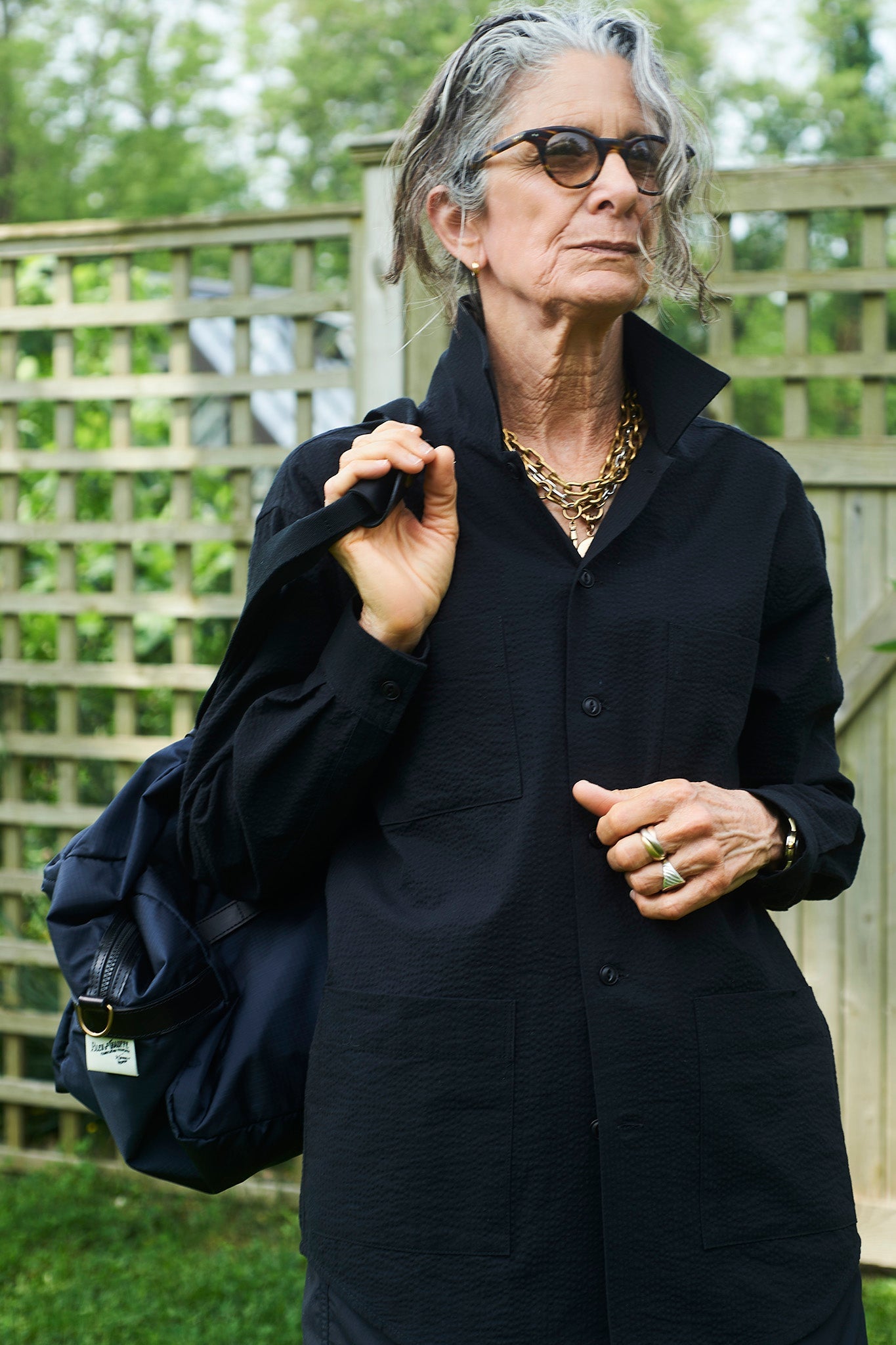 Longsleeve Noguchi Shirt in Black Cotton Seersucker