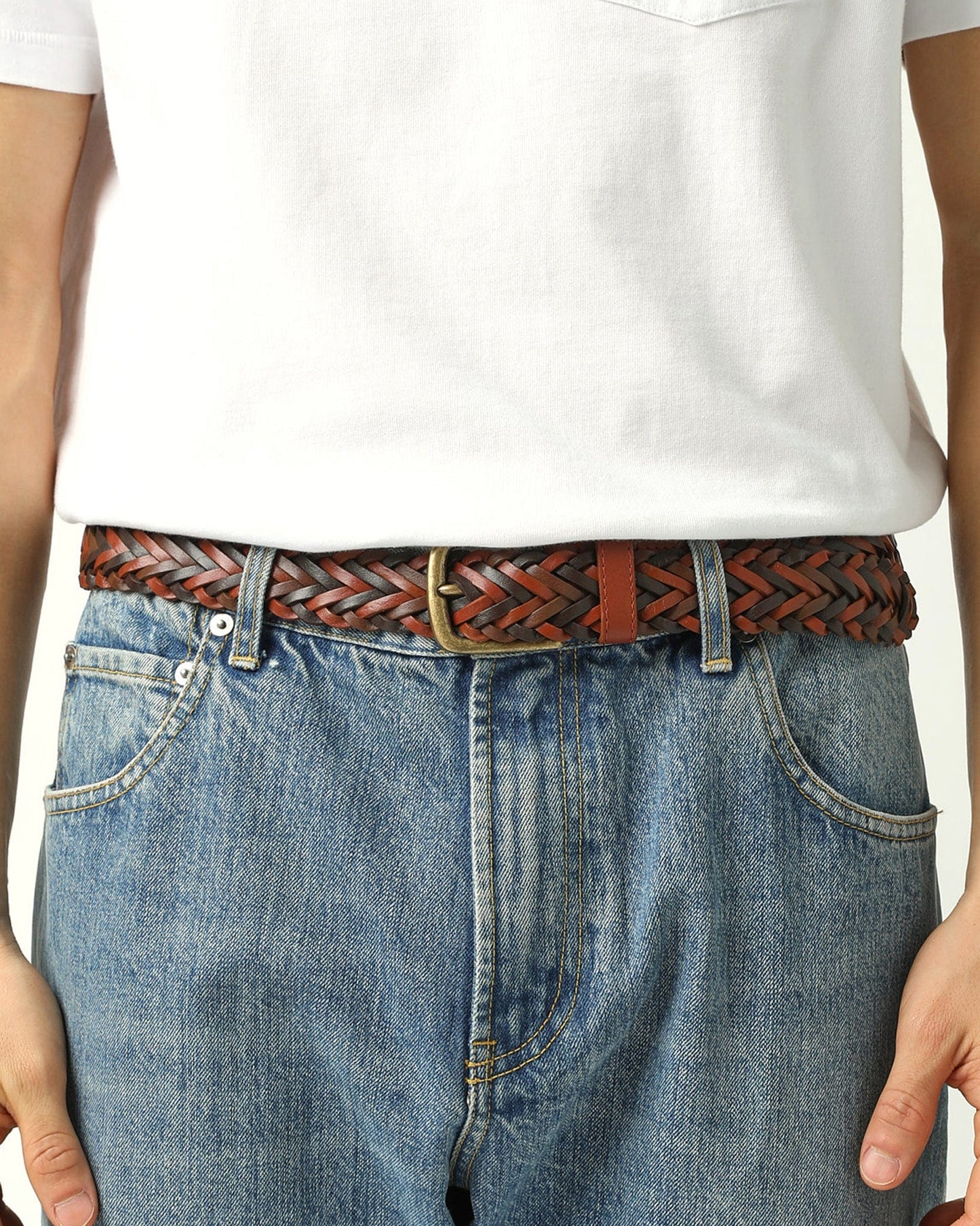 Braided Leather Belt - Brown
