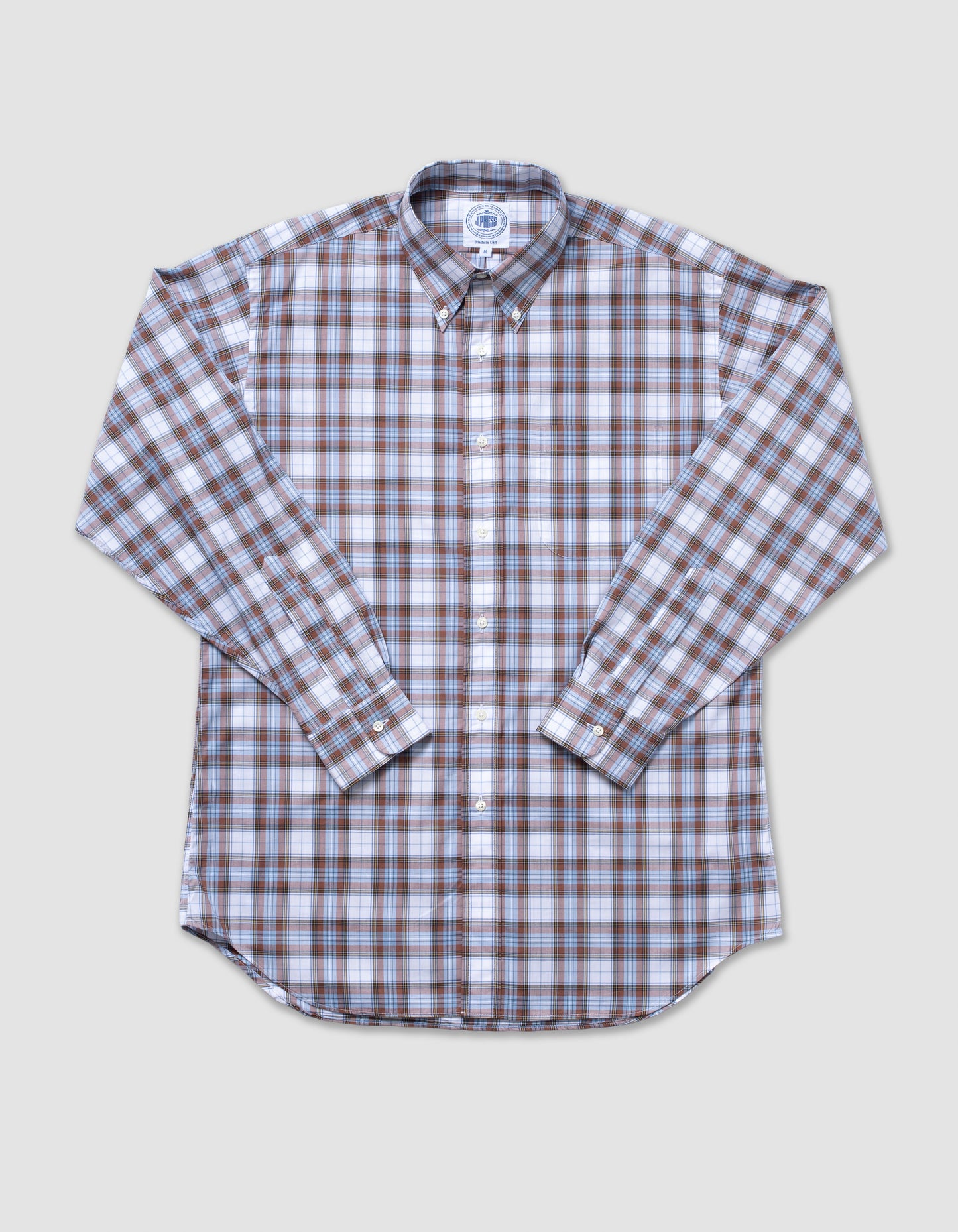 BROWN/ LIGHT BLUE PLAID SHIRT