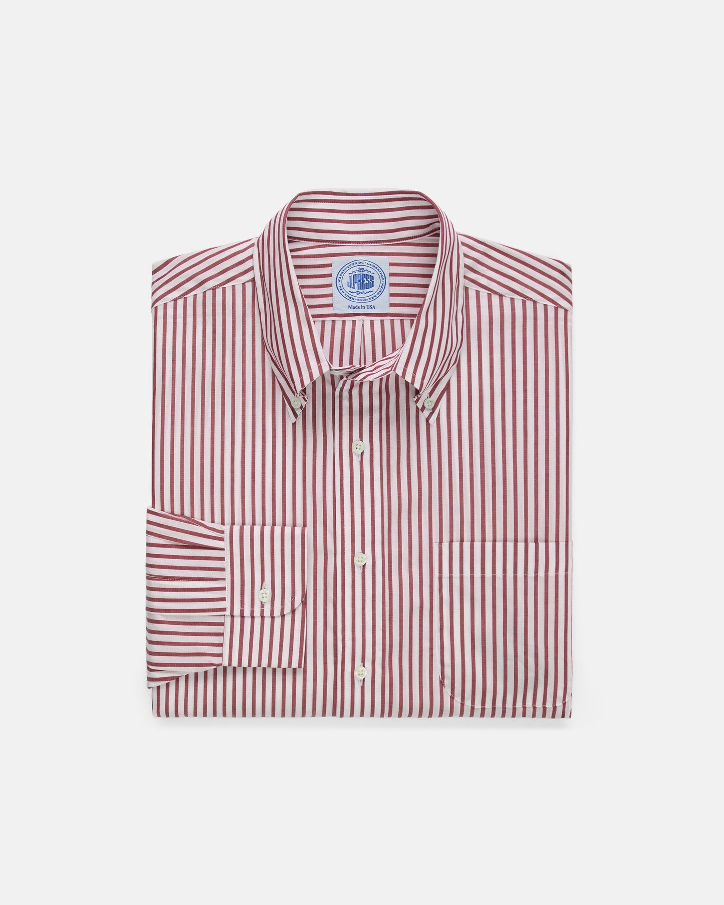 DARK RED BUTCHER STRIPE DRESS SHIRT