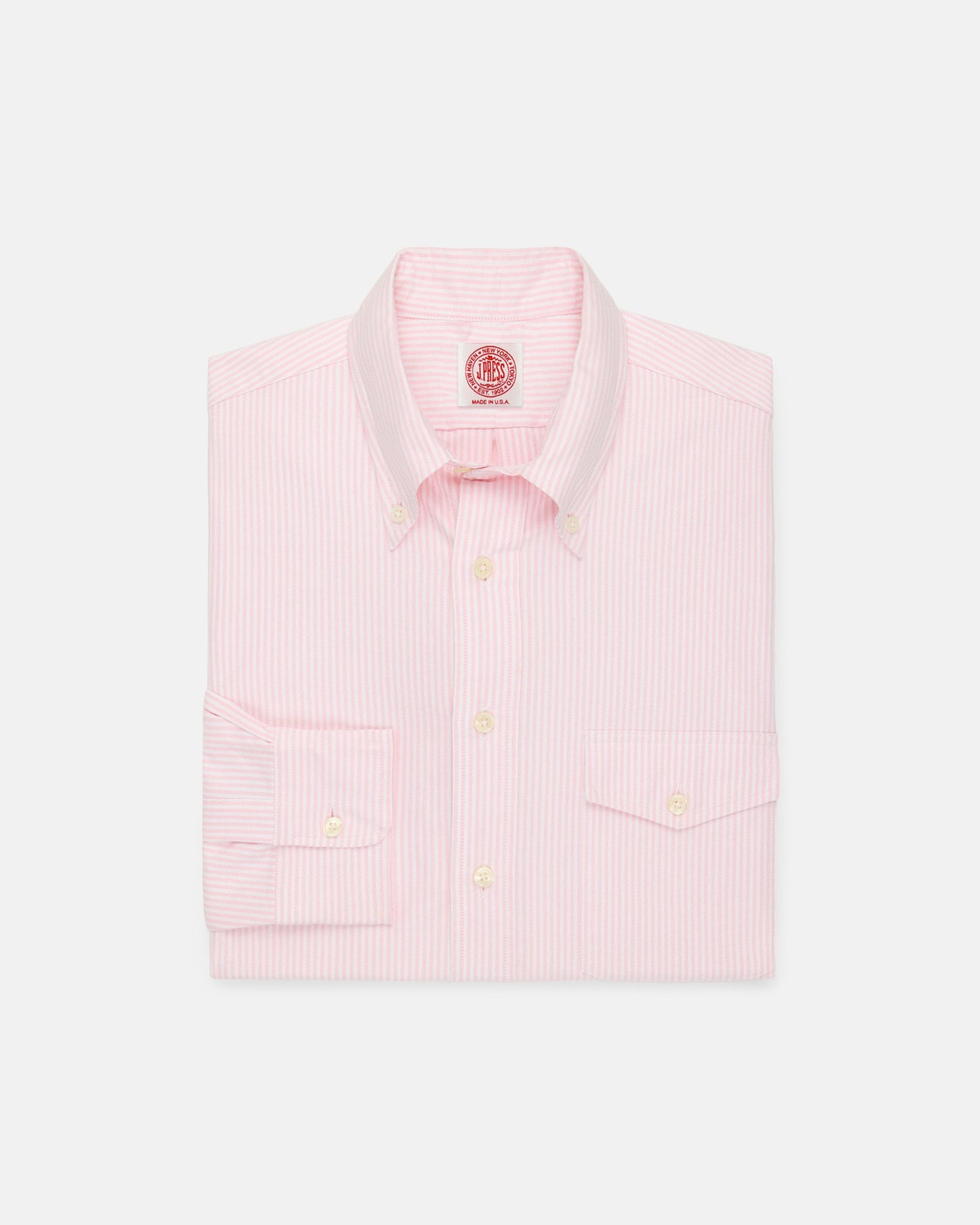 Made-in-USA Flap Pocket Pink University Stripe Oxford Cloth Shirt - Classic Fit