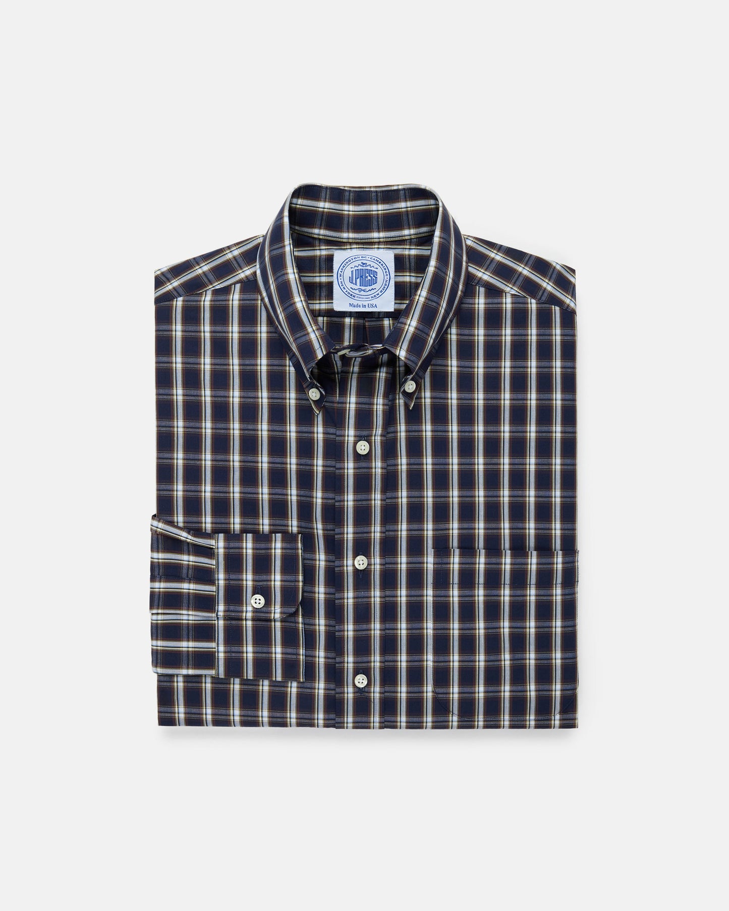 Made-in-USA Navy Plaid Cotton Broadcloth Sport Shirt