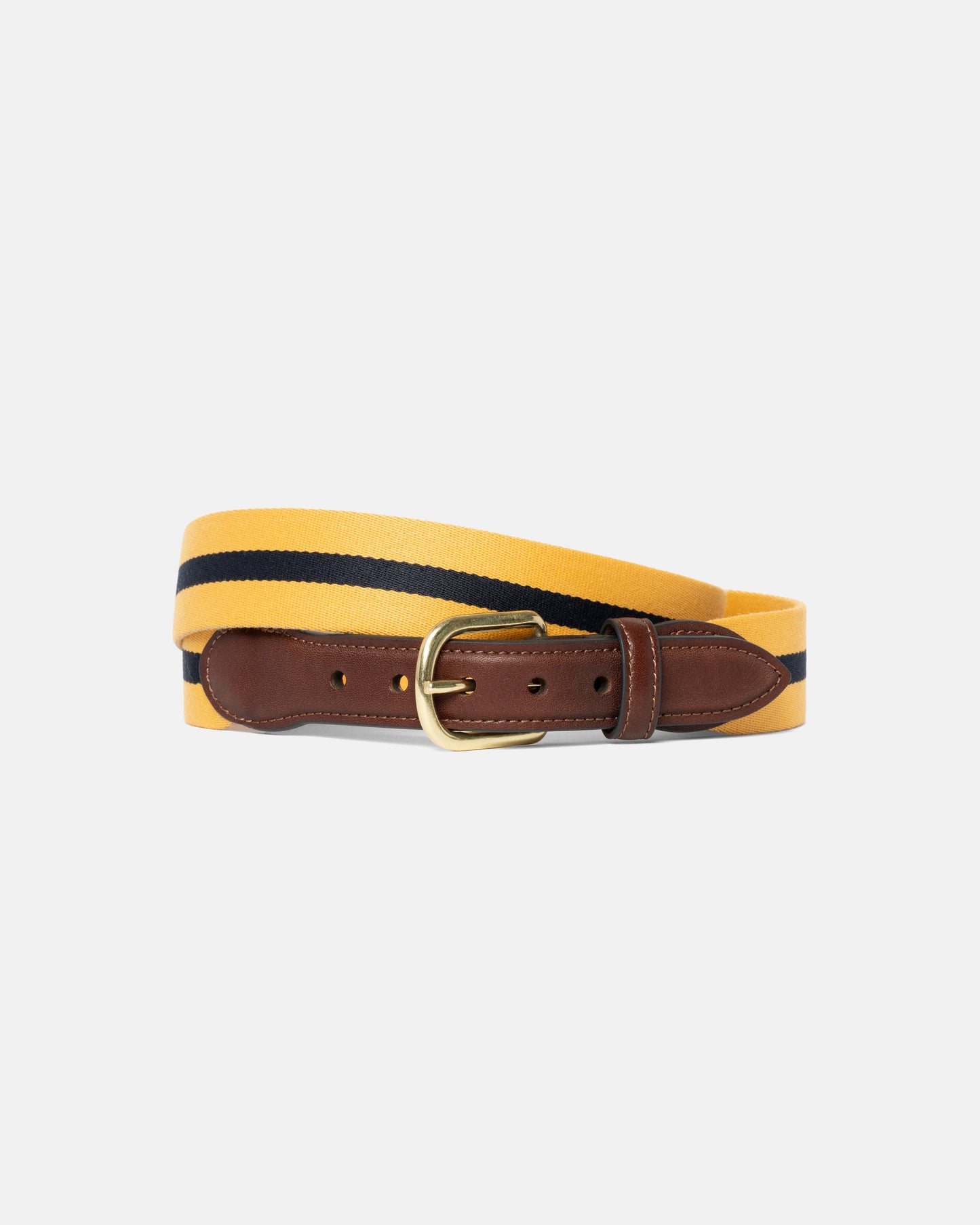 Made-in-USA Yellow & Navy Striped Belgian Wool Smooth Surcingle Belt