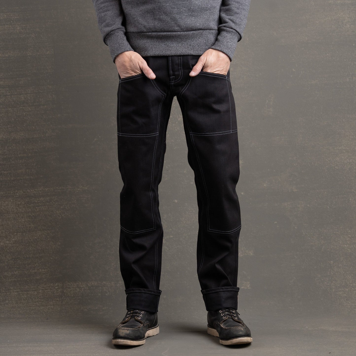 Die Hard Double Knee Straight Leg 14oz 'Onyx' Double Black/Contrast Grey Stitch
