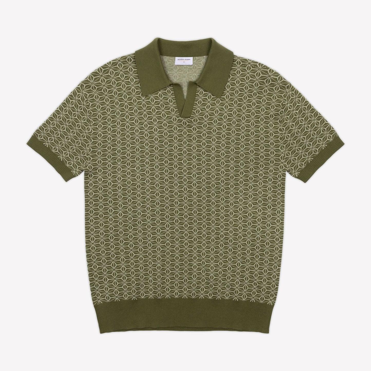 Ojii Knit Polo - Olive Asanoha