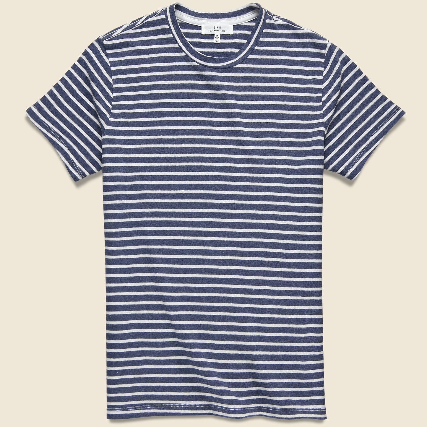 Hemp Stripe Crew Tee - Marine/White