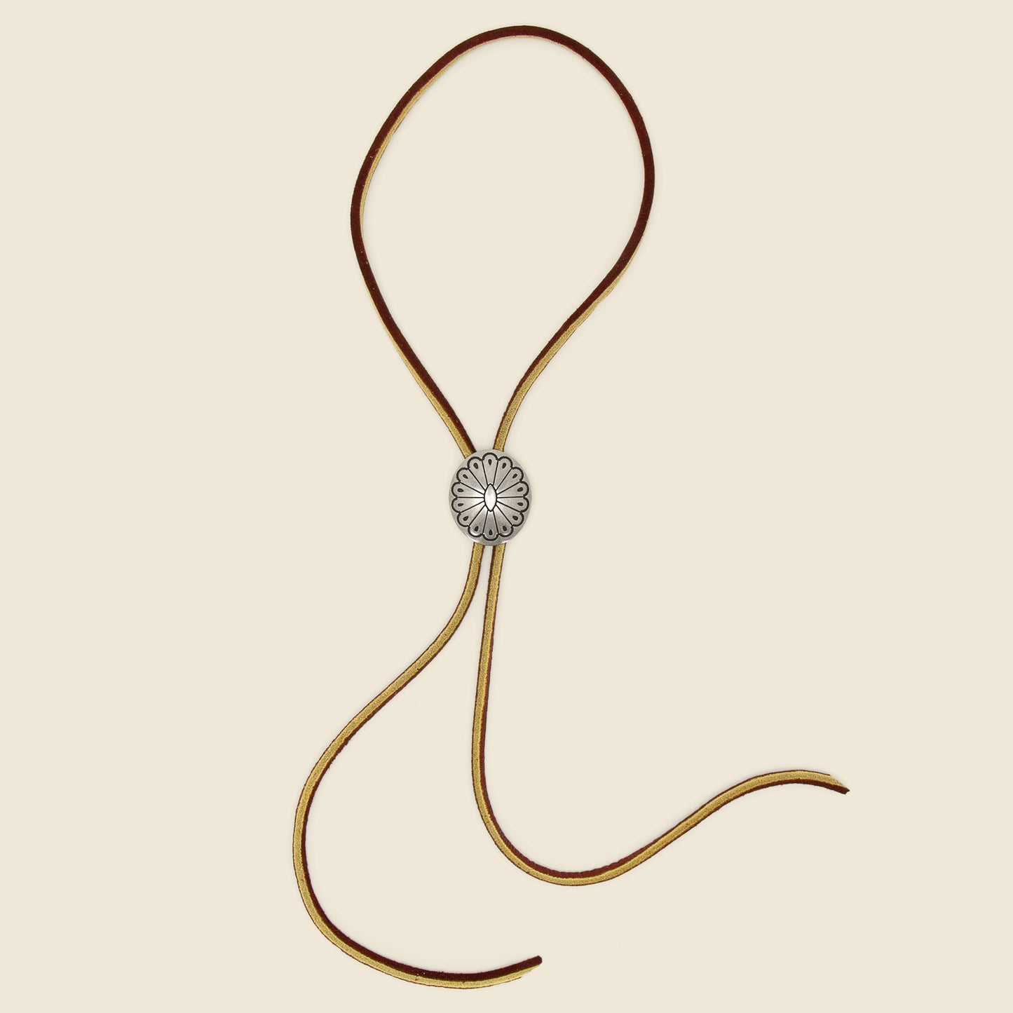 Leather Bolo Tie with Concho - Brown/Turquoise