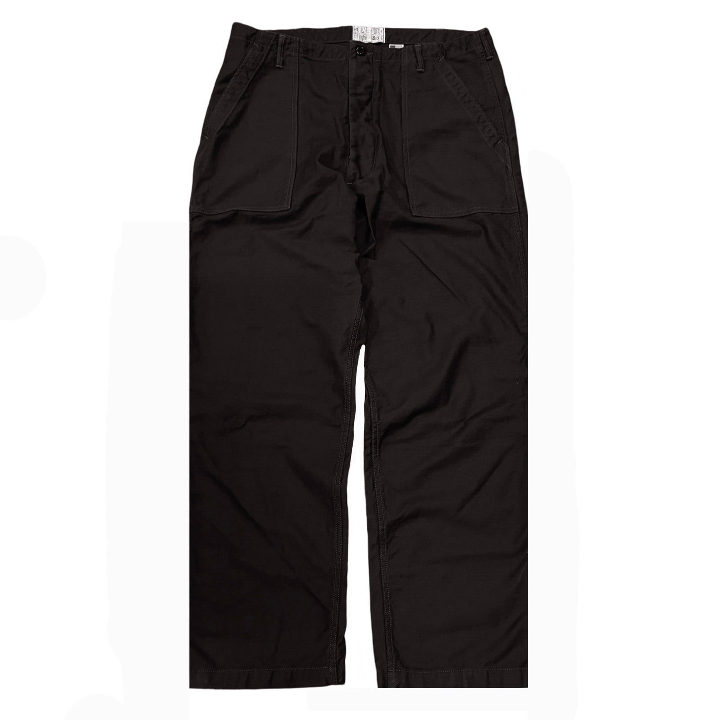 107 60's era GI chinos in 12 oz West Point Black Baker Back Cotton Satin