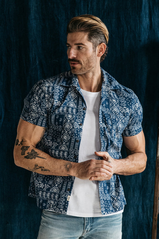 The Wrench Waffle Double Gauze Shirt - Blue Bandana