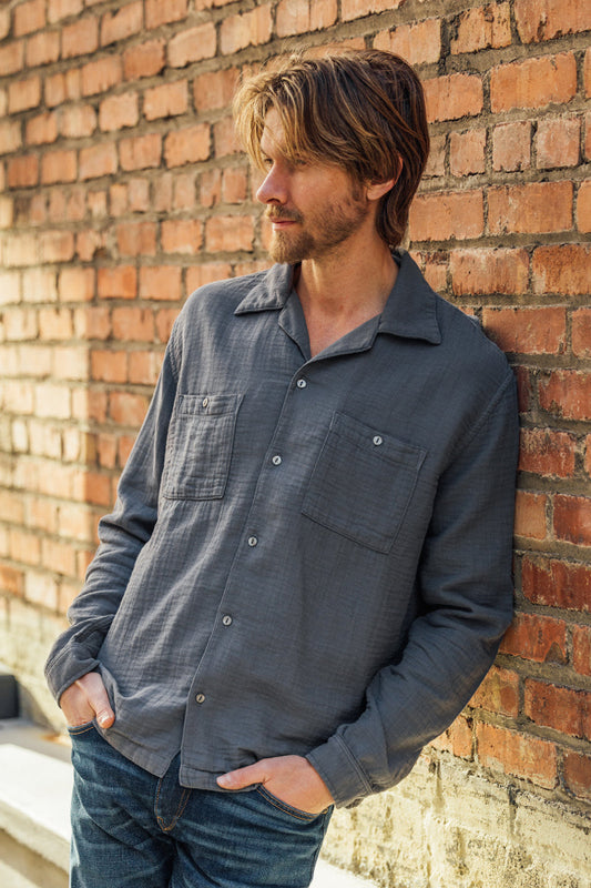 The Camp Waffle Double Gauze Shirt  - Charcoal