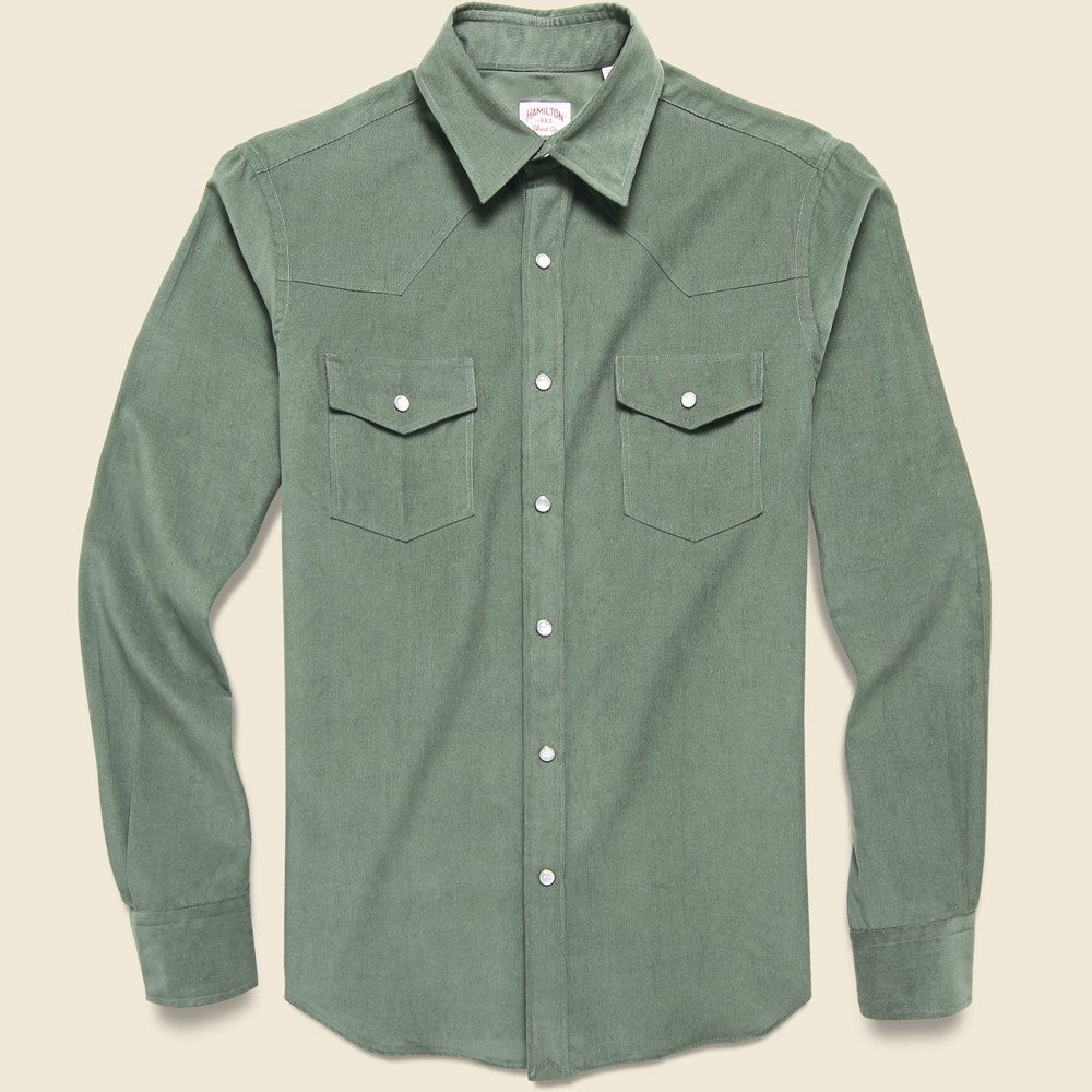 Micro Corduroy Western Shirt - Green