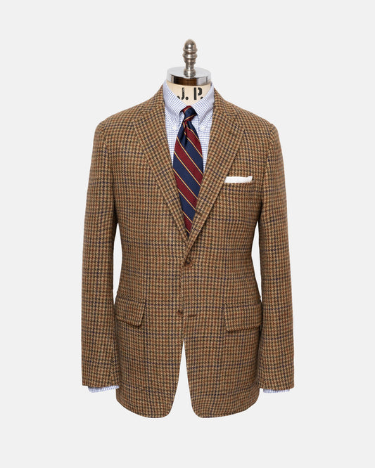 Made-in-USA Tan & Olive Houndstooth Irish Mist Tweed Sport Coat