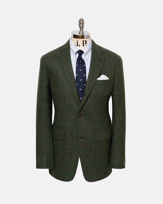 Made-in-USA Olive Windowpane Cheviot Tweed Sport Coat