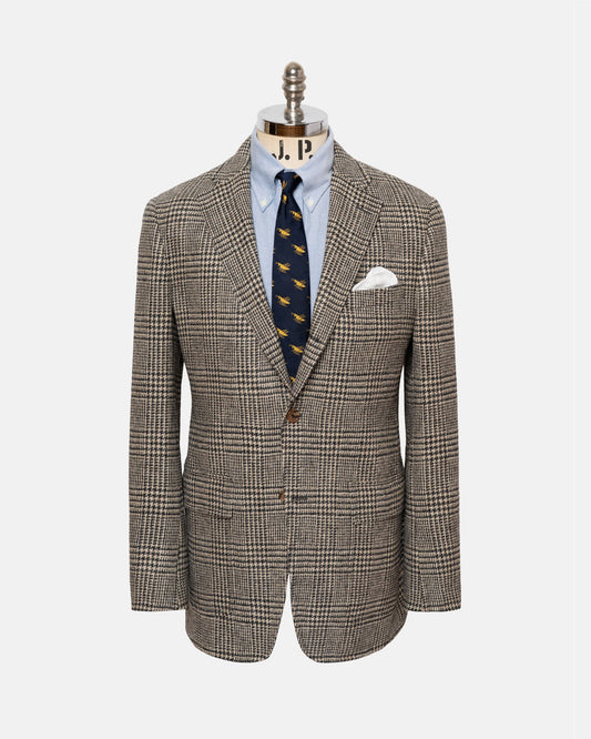 Made-in-USA Black & Cream Plaid Cheviot Tweed Sport Coat