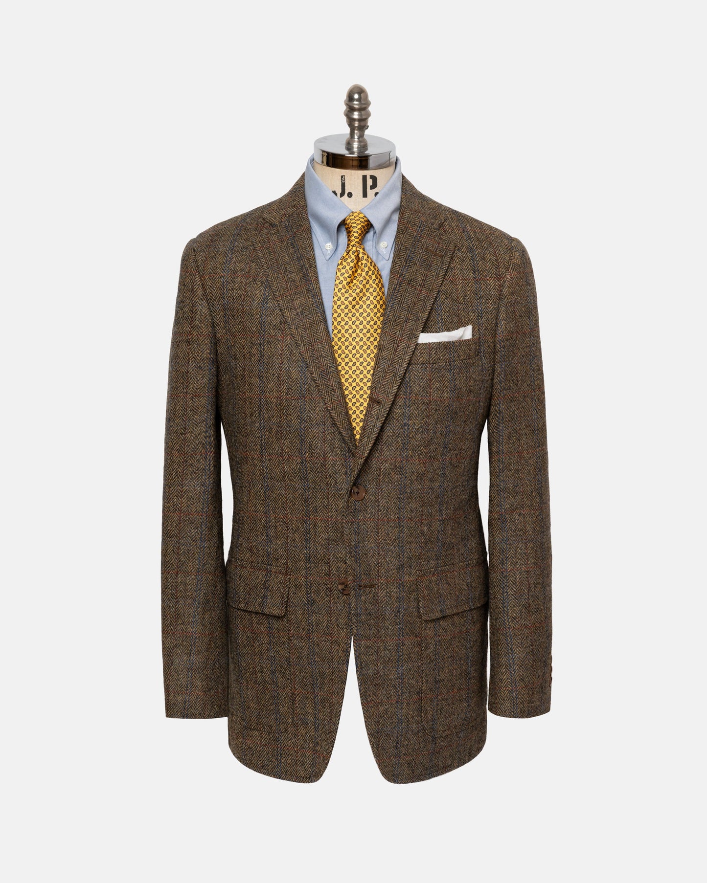 Made-in-USA Tan Herringbone Cheviot Tweed Sport Coat