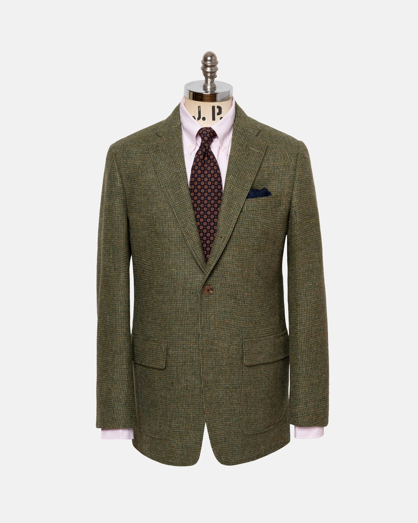 Made-in-USA Olive Tic Weave Cheviot Tweed Sport Coat