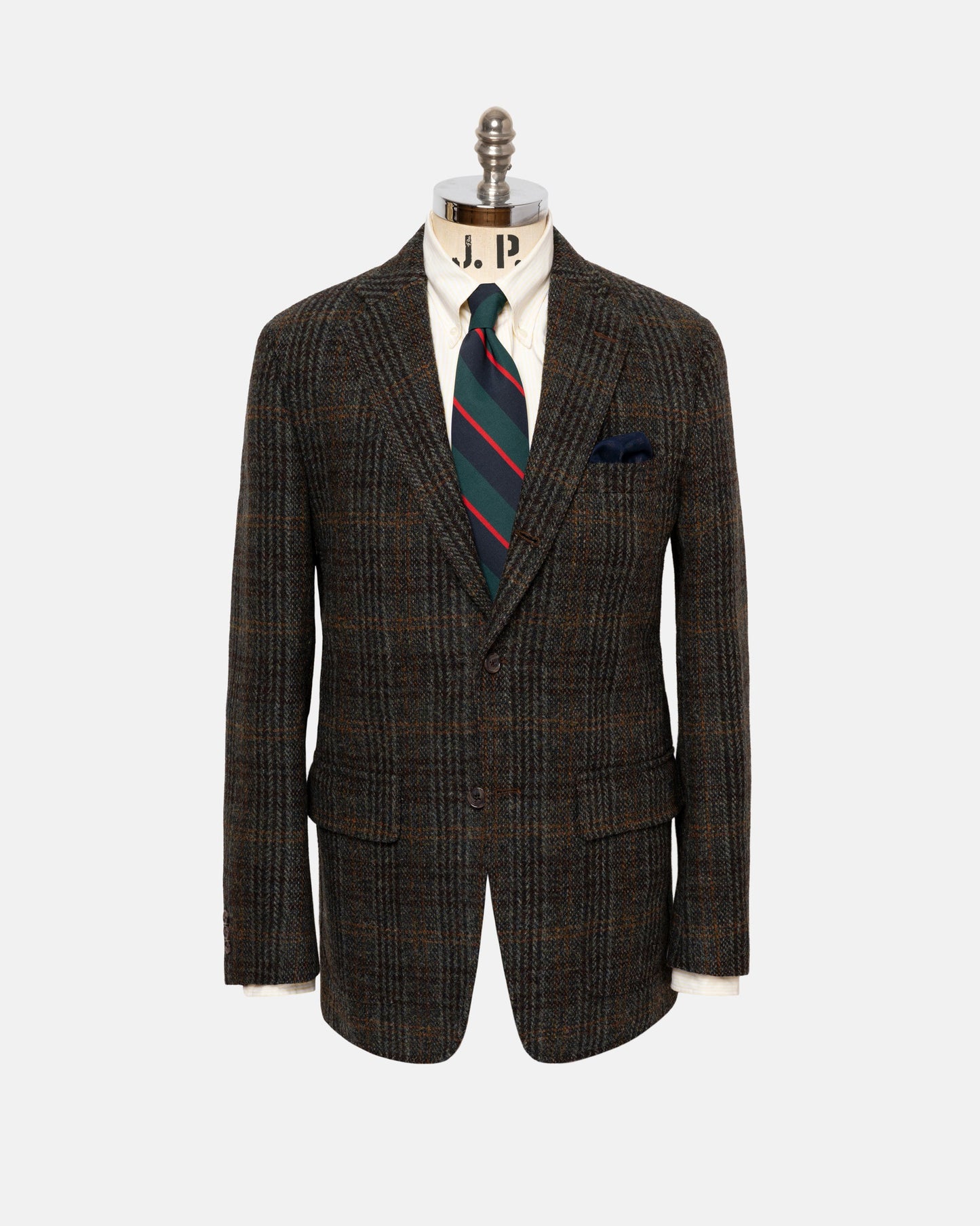 Made-in-USA Olive Plaid Harris Tweed Sport Coat