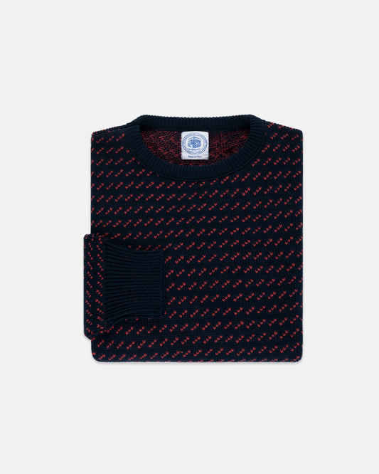 NAVY/RED CHEVRON COTTON CREWNECK SWEATER