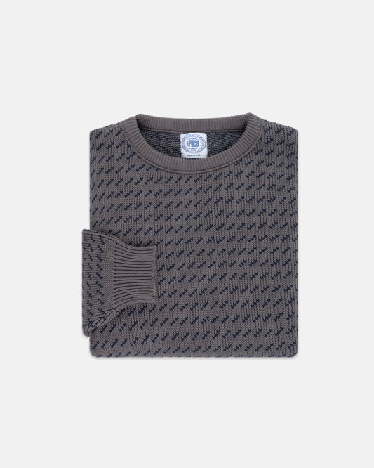 GREY/NAVY CHEVRON COTTON CREWNECK SWEATER
