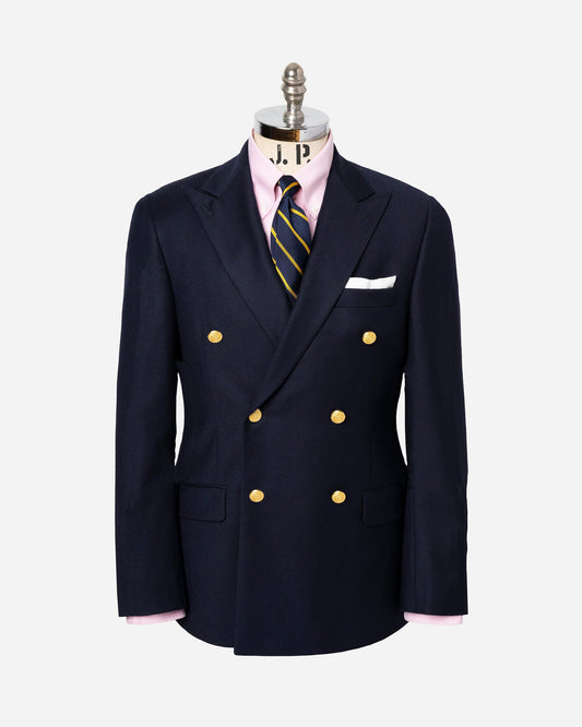 Made-in-USA Double-Breasted Navy Doeskin Blazer