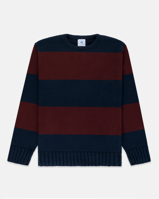 NAVY/BURGUNDY CHUNKY COTTON STRIPE SWEATER