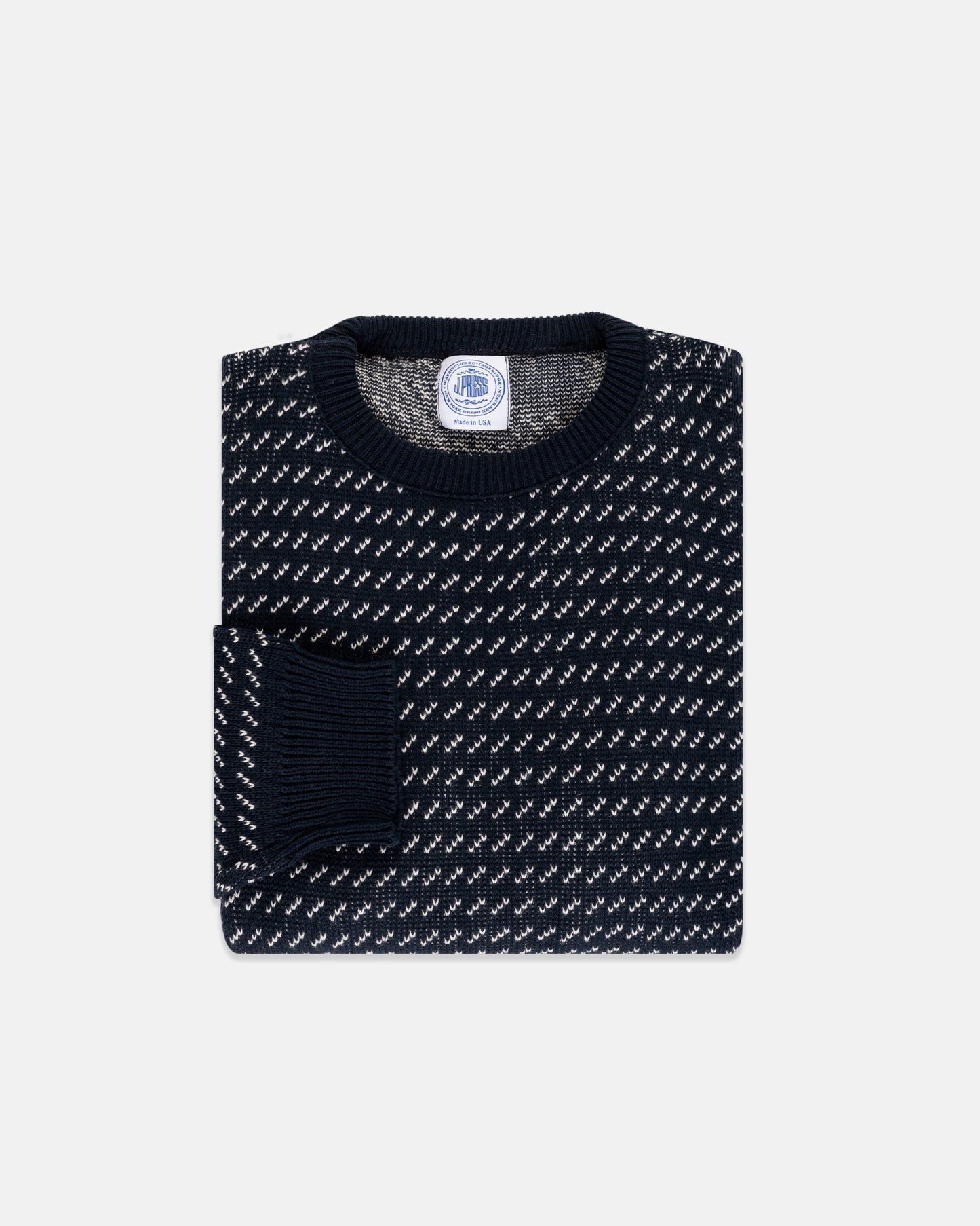 NAVY/WHITE CHEVRON COTTON CREWNECK SWEATER