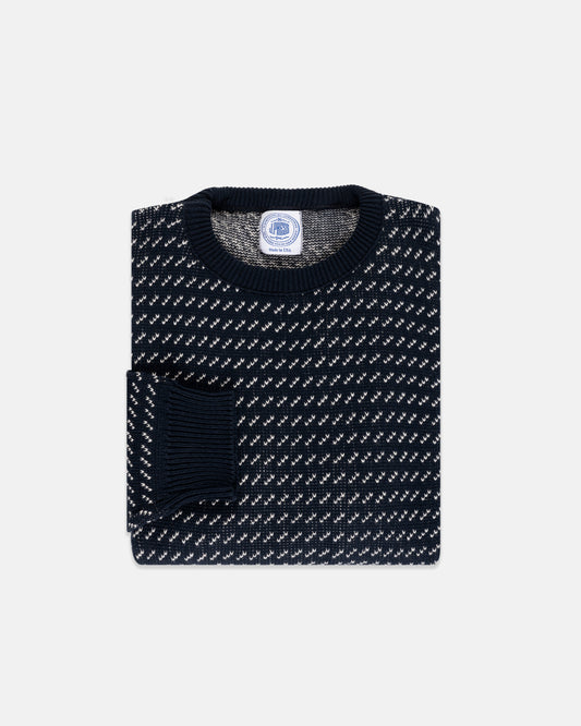 NAVY/WHITE CHEVRON COTTON CREWNECK SWEATER