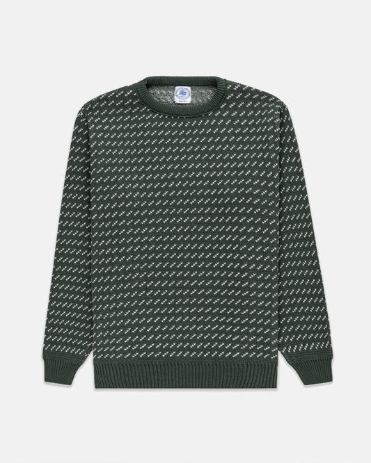 GREEN/WHITE CHEVRON COTTON CREWNECK SWEATER