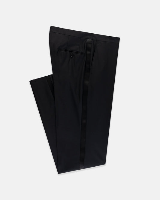 Made-in-USA Formal Worsted Wool Trousers With Grosgrain Braid