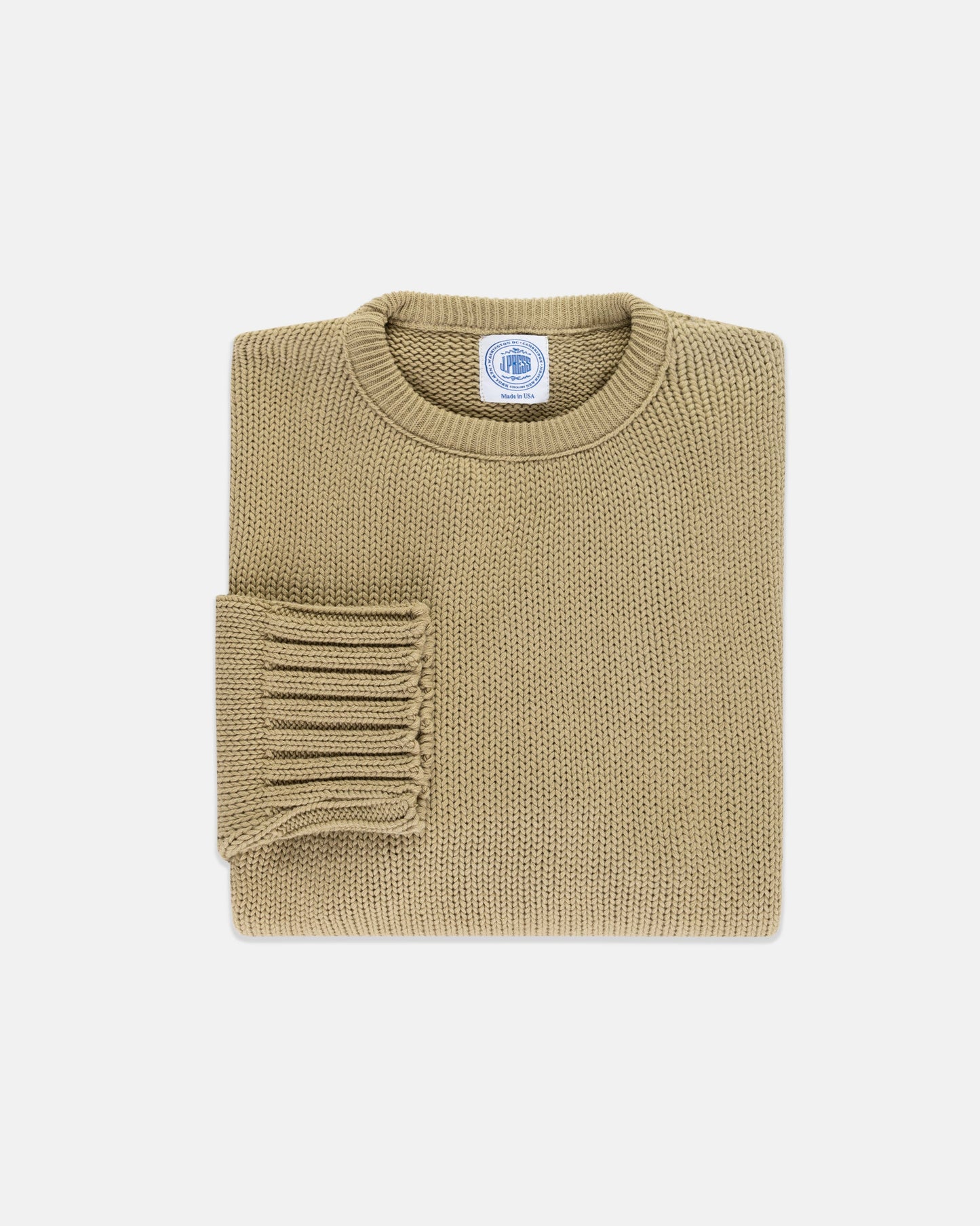 Made-in-USA Tan Chunky Cotton Crewneck Sweater