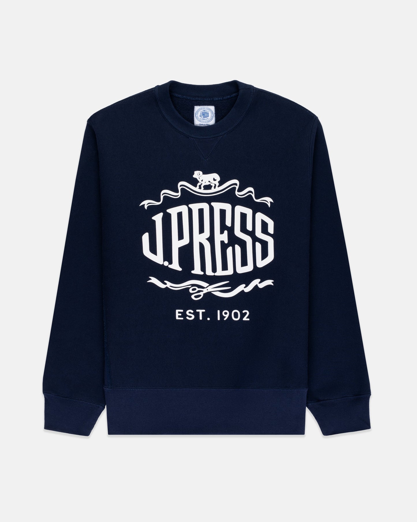 Made-in-USA Navy J. Press "Sheep and Shears" Logo Sweatshirt