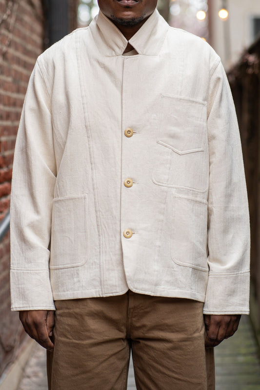 Indi + Ash Study Jacket - Handwoven Military Herringbone Natural