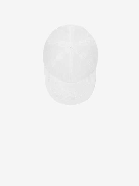 Cap in White Textured Linen