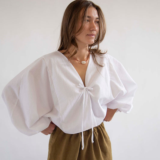 Balloon Sleeve Tie Top