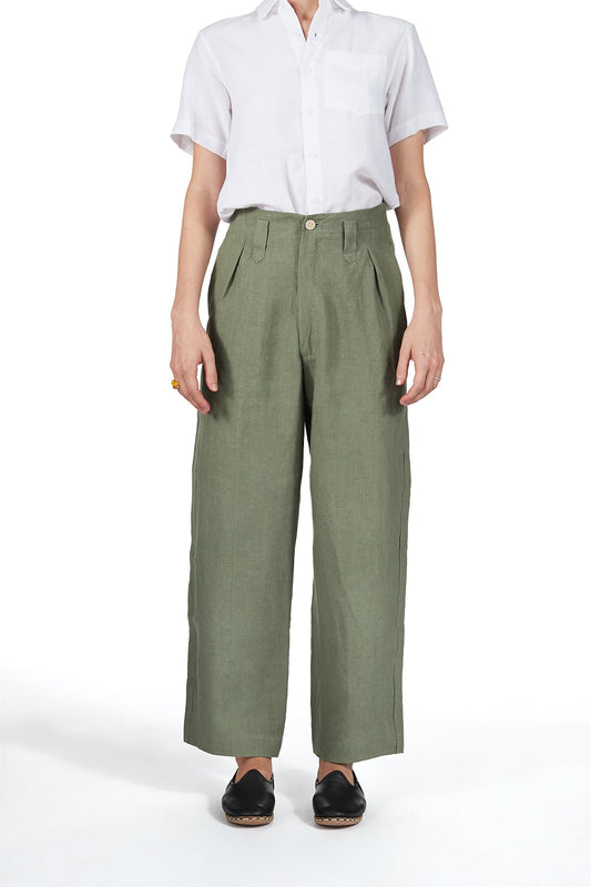 Sailor Pant in Olive Green Linen