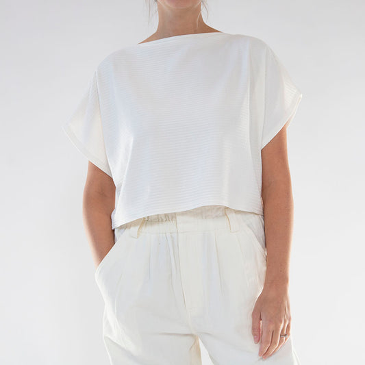 Cropped Rib Boatneck Top