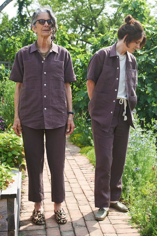 Baseball Pant in Aubergine Linen