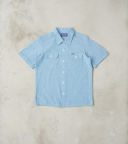 388-BLU - Short Sleeved Summer Shirt - 4oz Japanese Selvedge Blend Blue