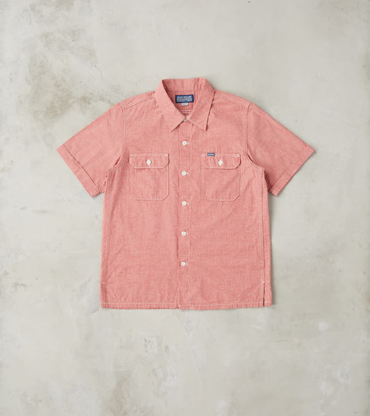 388-RED - Short Sleeved Summer Shirt - 4oz Japanese Selvedge Blend Red