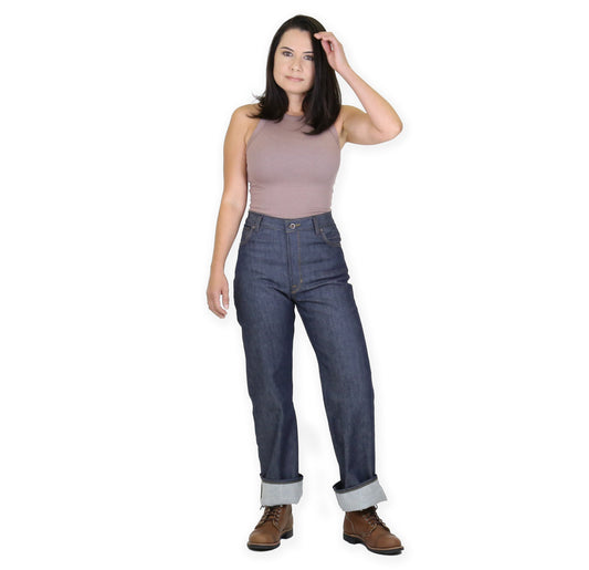 Drifter Pure Natural Indigo Selvedge 4 Way Stretch Medium High Waist Straight Leg