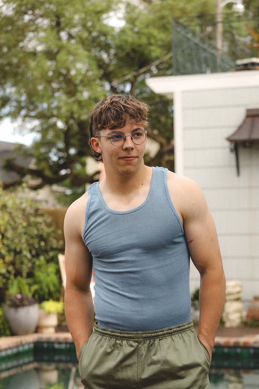 Tubular Rib Knit Tank Top - Indigo